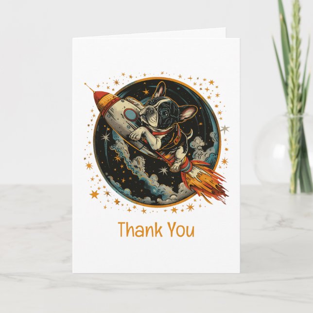 Vielen Dank Rocket Ship French Bulldog Astronaut Dankeskarte (Vorderseite)
