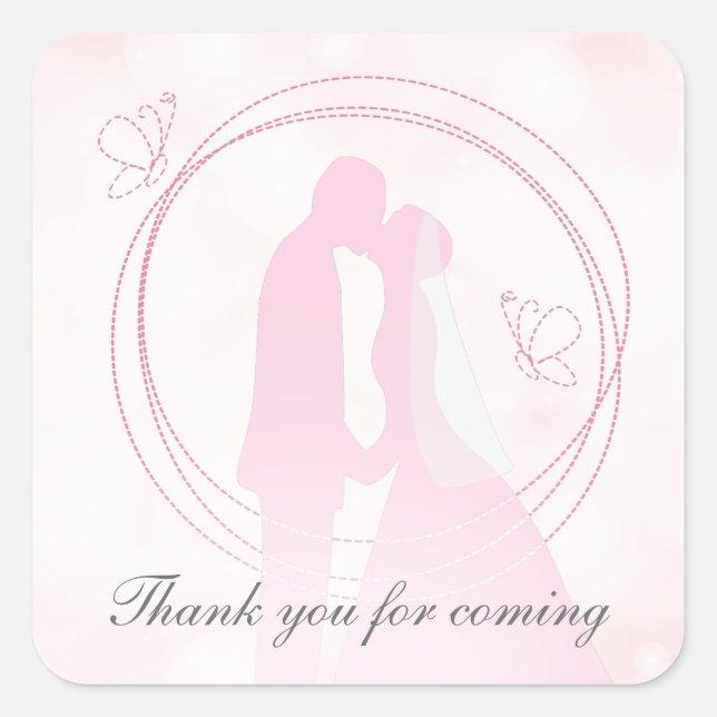 Vielen Dank Romantic Dreamy Pink Wedding Couple Quadratischer Aufkleber (Vorderseite)