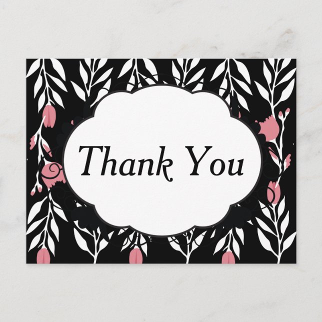 Vielen Dank, Rosa Floral und Schwarz Postkarte (Vorderseite)
