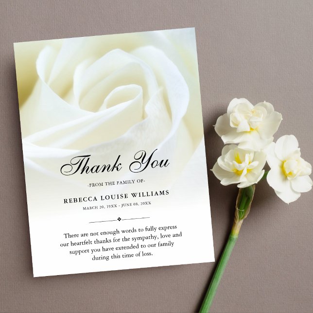 Vielen Dank Rose Blumenbeerdigung Foto Beileid Kum Dankeskarte (White Rose Sympathy Thank You Card)