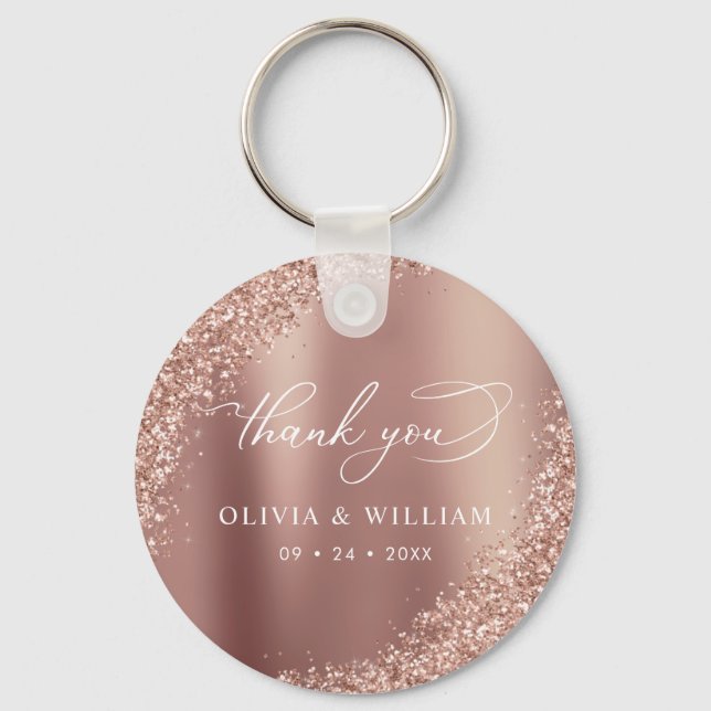 Vielen Dank Rose Gold Glitzer Gastgeschenk Hochzei Schlüsselanhänger (Vorderseite)