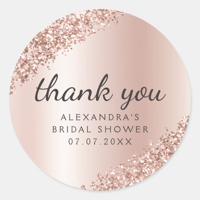 Vielen Dank Rose Gold Glitzer Girly Brautparty Runder Aufkleber (Vorderseite)