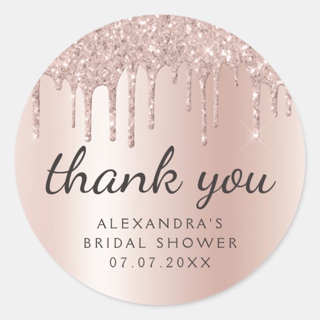 Vielen Dank Rose Gold Glitzer Girly Brautparty Runder Aufkleber (Vorderseite)