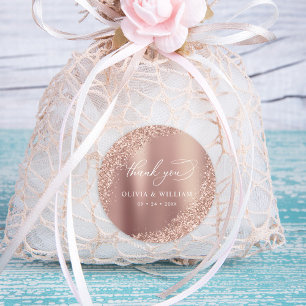 Vielen Dank Rose Gold Glitzer Wedding Runder Aufkleber
