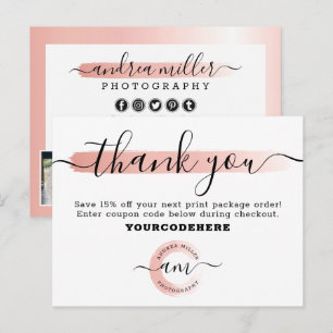 Vielen Dank Rose Gold Minimalistisch Marketing Fot Postkarte