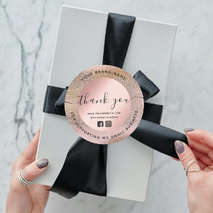 Vielen Dank Rose Gold Pastel Glitzer Runder Aufkleber