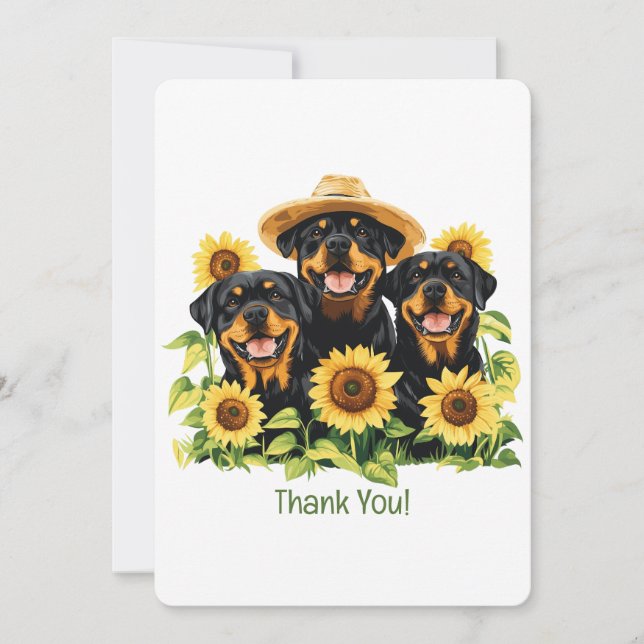 Vielen Dank Rottweiler Hunde umgeben von Sonnenblu Dankeskarte (Vorderseite)