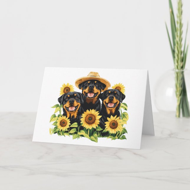 Vielen Dank Rottweiler Hunde umgeben von Sonnenblu Dankeskarte (Vorderseite)