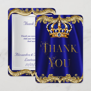 Vielen Dank Royal Blue Navy Wedding Gold Crown Dankeskarte