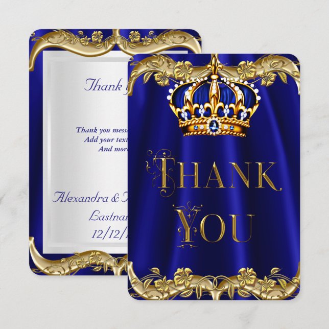 Vielen Dank Royal Blue Navy Wedding Gold Crown Dankeskarte (Vorne/Hinten)