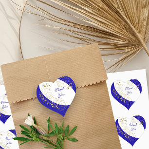 Vielen Dank Royal Blue und Gold Floral Line Art Herz-Aufkleber