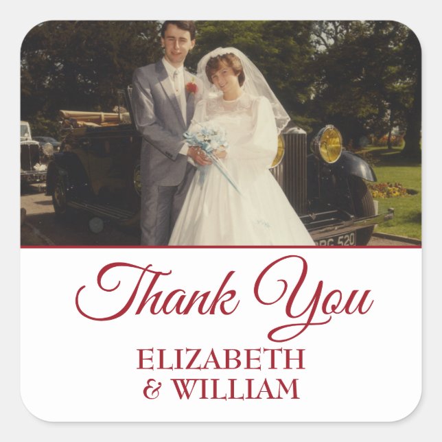 Vielen Dank Ruby Script Hochzeitskünste Foto Quadratischer Aufkleber (Vorderseite)
