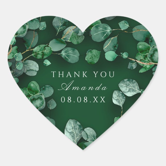 Vielen Dank Rustic Green Eucalyptus Woodland Gefal Herz-Aufkleber (Vorderseite)