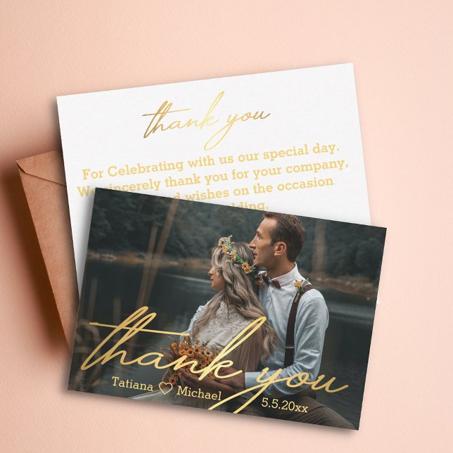 Vielen Dank, schicke Goldhandschrift Hochzeitsszen Mitteilungskarte (Von Creator hochgeladen)