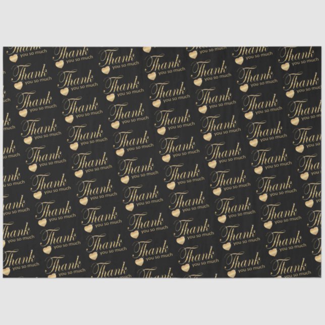 Vielen Dank - Schwarz und Gold Script Tissue Paper Seidenpapier (Vorderseite)