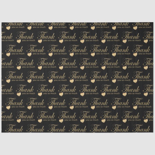 Vielen Dank - Schwarz und Gold Script Tissue Paper Seidenpapier (Vorderseite)