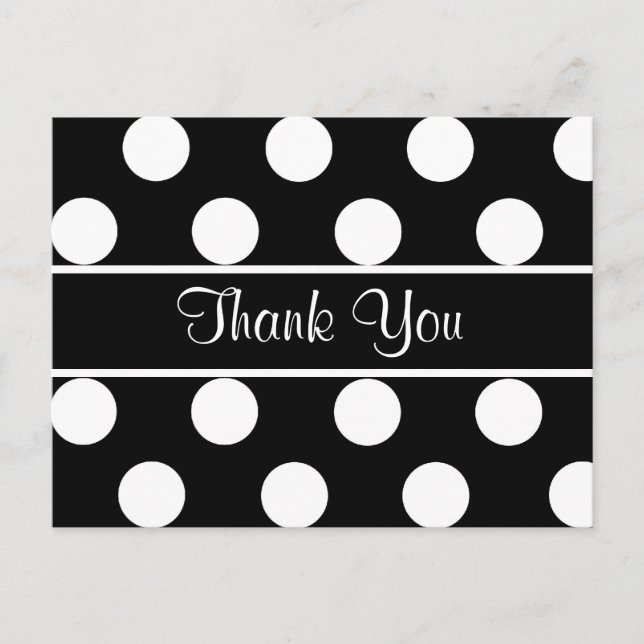Vielen Dank, Schwarz und Weiß Polka Dot Postcard Postkarte (Vorderseite)