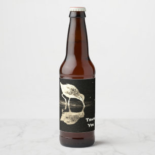 Vielen Dank Schwarz-weiß Beach Bird mit Reflektion Bierflaschenetikett
