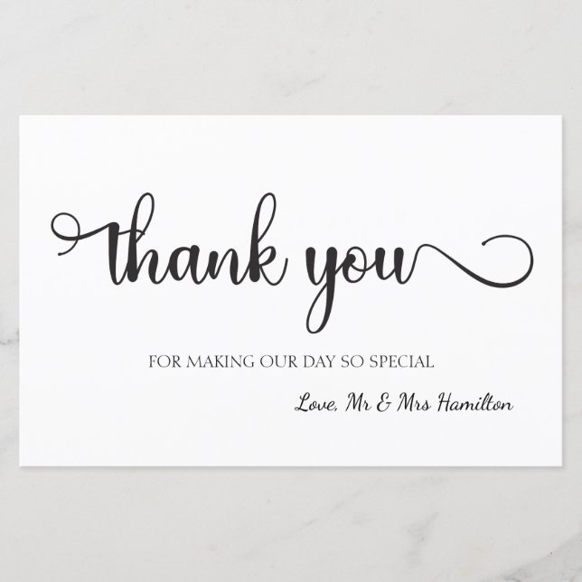 Vielen Dank, Schwarz-weiß Wedding Sign (Vorderseite)