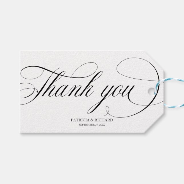 Vielen Dank - Schwarze Script-Gastgeschenk Hochzei Geschenkanhänger (Vorderseite (Horizontal))