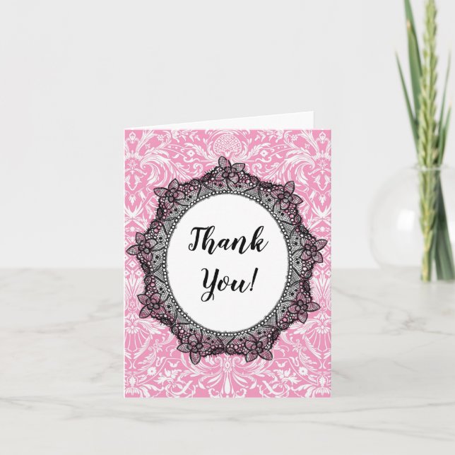 Vielen Dank, Schwarzer Rahmen Rosa Viktorianisch D Dankeskarte (Vorderseite)