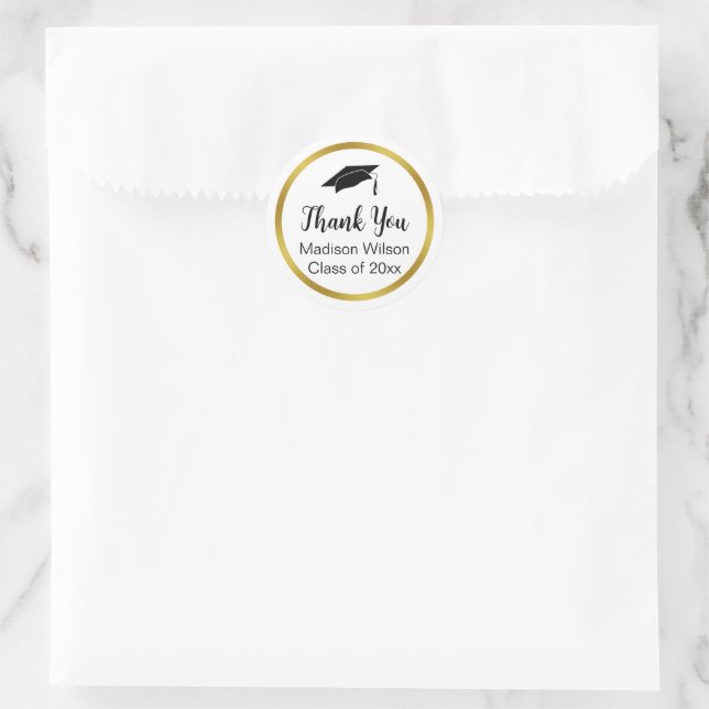 Vielen Dank Script Abschluss Schwarz-weiß Gold Runder Aufkleber (Tasche)
