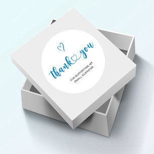 Vielen Dank Script Blue Heart Small Business Runder Aufkleber