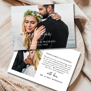 Vielen Dank, Script Elegant Foto Wedding Card Dankeskarte