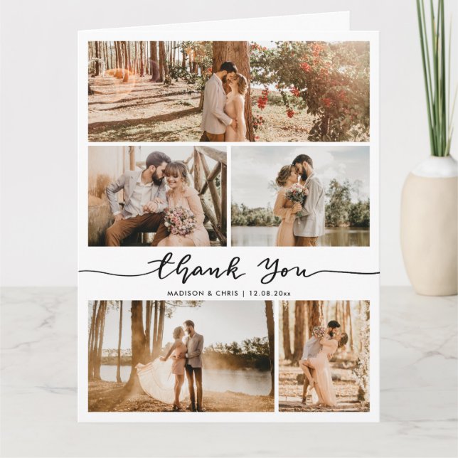 Vielen Dank, Script Elegant Wedding Foto Collage Dankeskarte (Vorderseite)