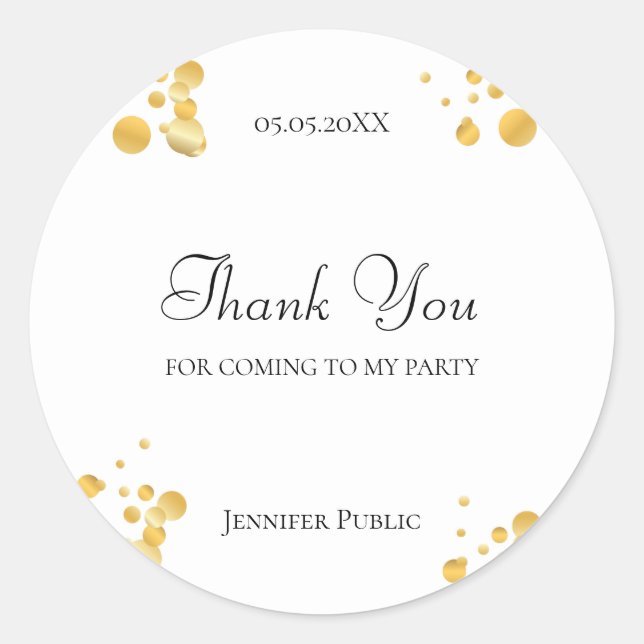 Vielen Dank Script Gold Confetti Template Elegant Runder Aufkleber (Vorderseite)