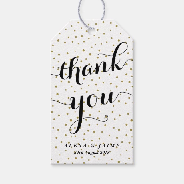 Vielen Dank, Script | Gold Polka Dots Muster Geschenkanhänger (Vorderseite)