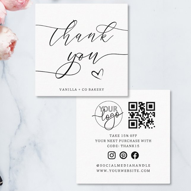 Vielen Dank, Script Heart Bakery Company Logo QR C Quadratische Visitenkarte (Von Creator hochgeladen)