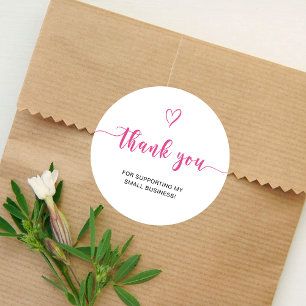 Vielen Dank Script Pink Herz Kleine Unternehmen Runder Aufkleber