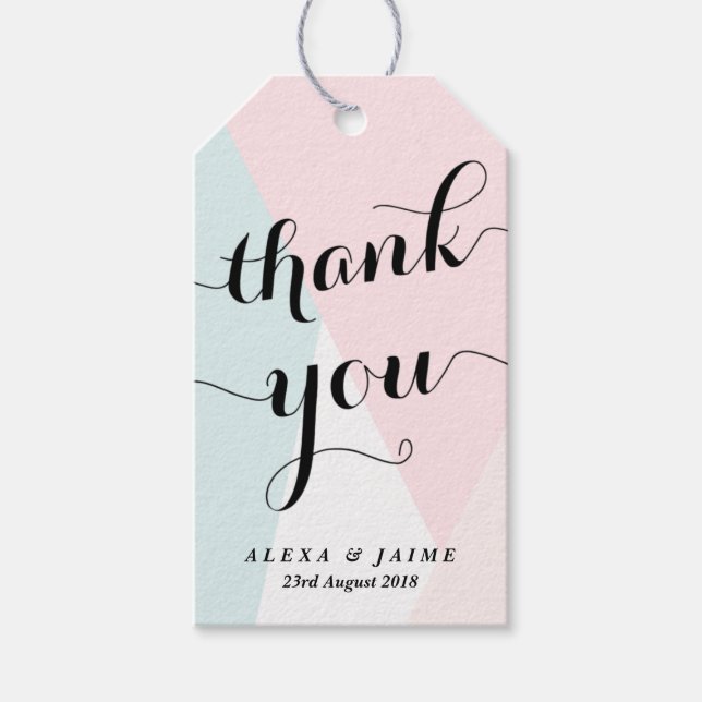 Vielen Dank, Script | rosa und blaues geometrische Geschenkanhänger (Vorderseite)