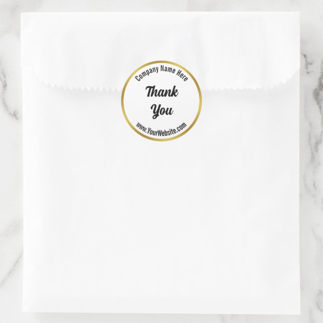 Vielen Dank Script Schwarz-weiß Gold Business Name Runder Aufkleber (Tasche)