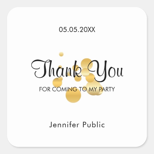 Vielen Dank Script Template Imitate Gold Confetti Quadratischer Aufkleber (Vorderseite)