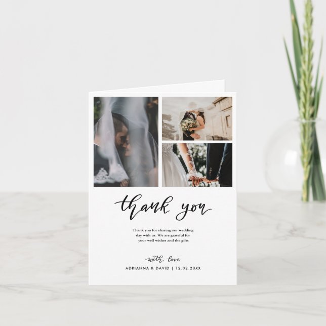 Vielen Dank, Script Wedding Couple Foto Collage Dankeskarte (Vorderseite)