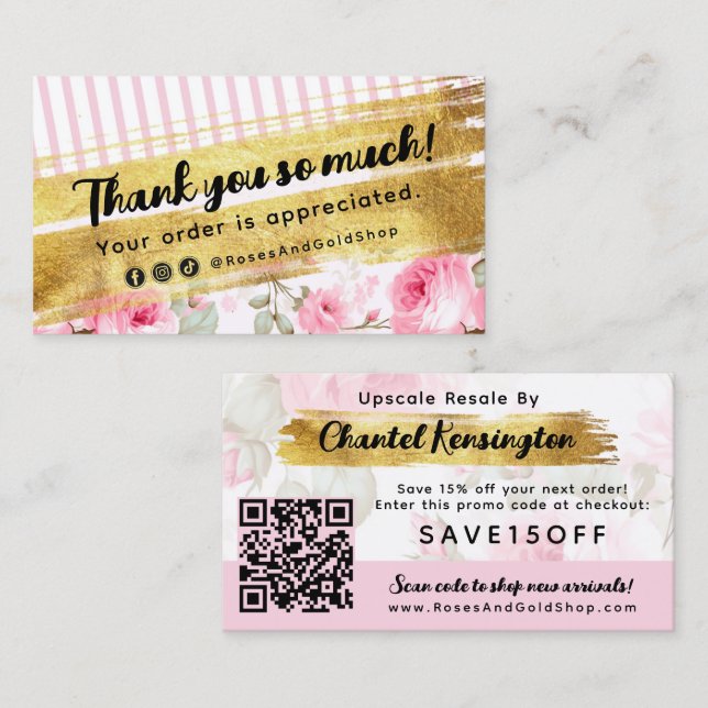 Vielen Dank Shabby Blush Wasserfarbe Rose Rabatt Visitenkarte (Vorne/Hinten)