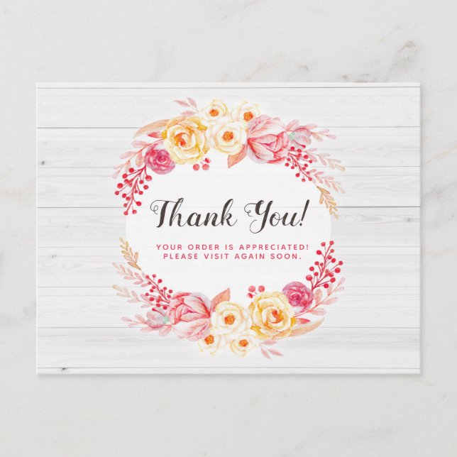 Vielen Dank Shabby Chic Rose & Rustikale Holzblüte Postkarte (Vorderseite)