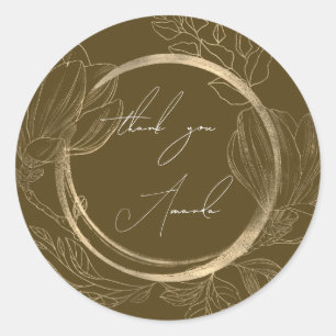 Vielen Dank, Sie nennen Floral Brown Gold Wedding Runder Aufkleber