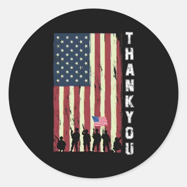 Vielen Dank Soldier Usa Flag Patriotic Memorial Da Runder Aufkleber (Vorderseite)