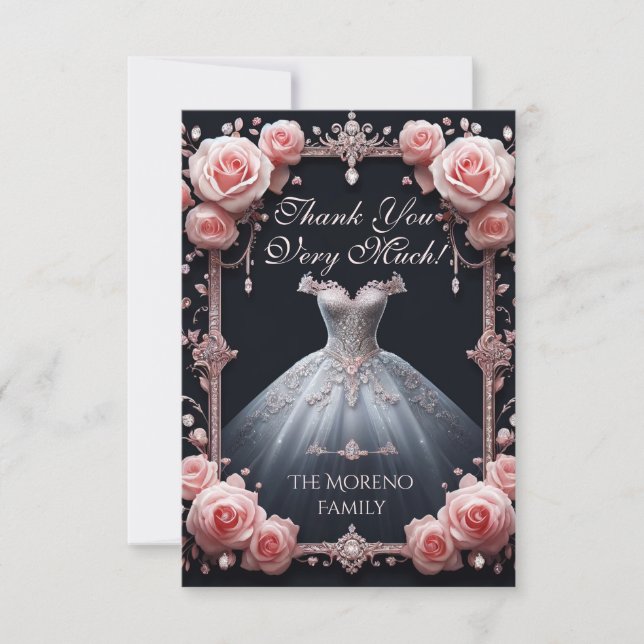 Vielen Dank, Spanisch Quinceañera Rose Dankeskarte (Vorderseite)