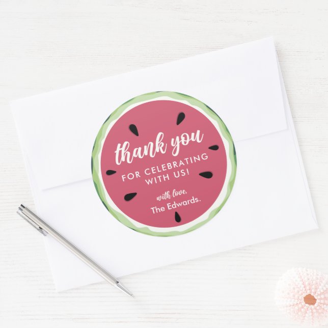 Vielen Dank Summer Sweet Watermelon Baby Shower Runder Aufkleber (Umschlag)