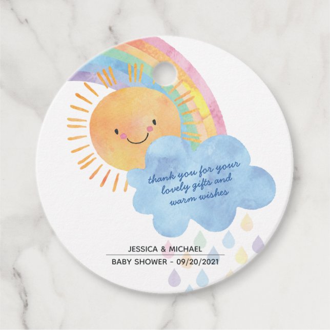 Vielen Dank Sunshine Rainbow Baby Shower Geschenkanhänger (Vorderseite)