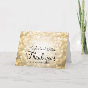 Vielen Dank Sweet 16 Birthday Gold Glitzer Lights Dankeskarte