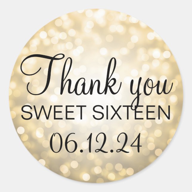 Vielen Dank Sweet 16 Birthday Gold Glitzer Lights Runder Aufkleber (Vorderseite)