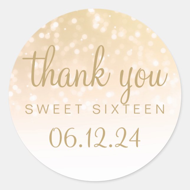 Vielen Dank Sweet 16 Gold Bokeh Sparkle Lights Runder Aufkleber (Vorderseite)