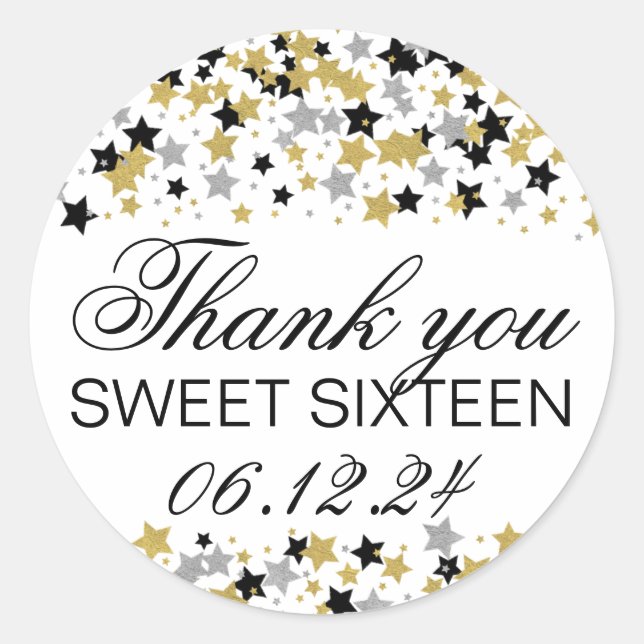 Vielen Dank Sweet 16 Gold Glitzer Star Confetti Runder Aufkleber (Vorderseite)