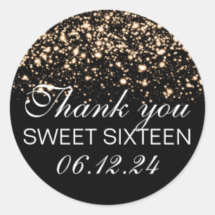 Vielen Dank Sweet 16 Midnight Glam Gold Runder Aufkleber