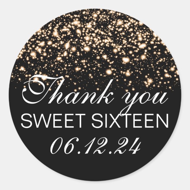 Vielen Dank Sweet 16 Midnight Glam Gold Runder Aufkleber (Vorderseite)